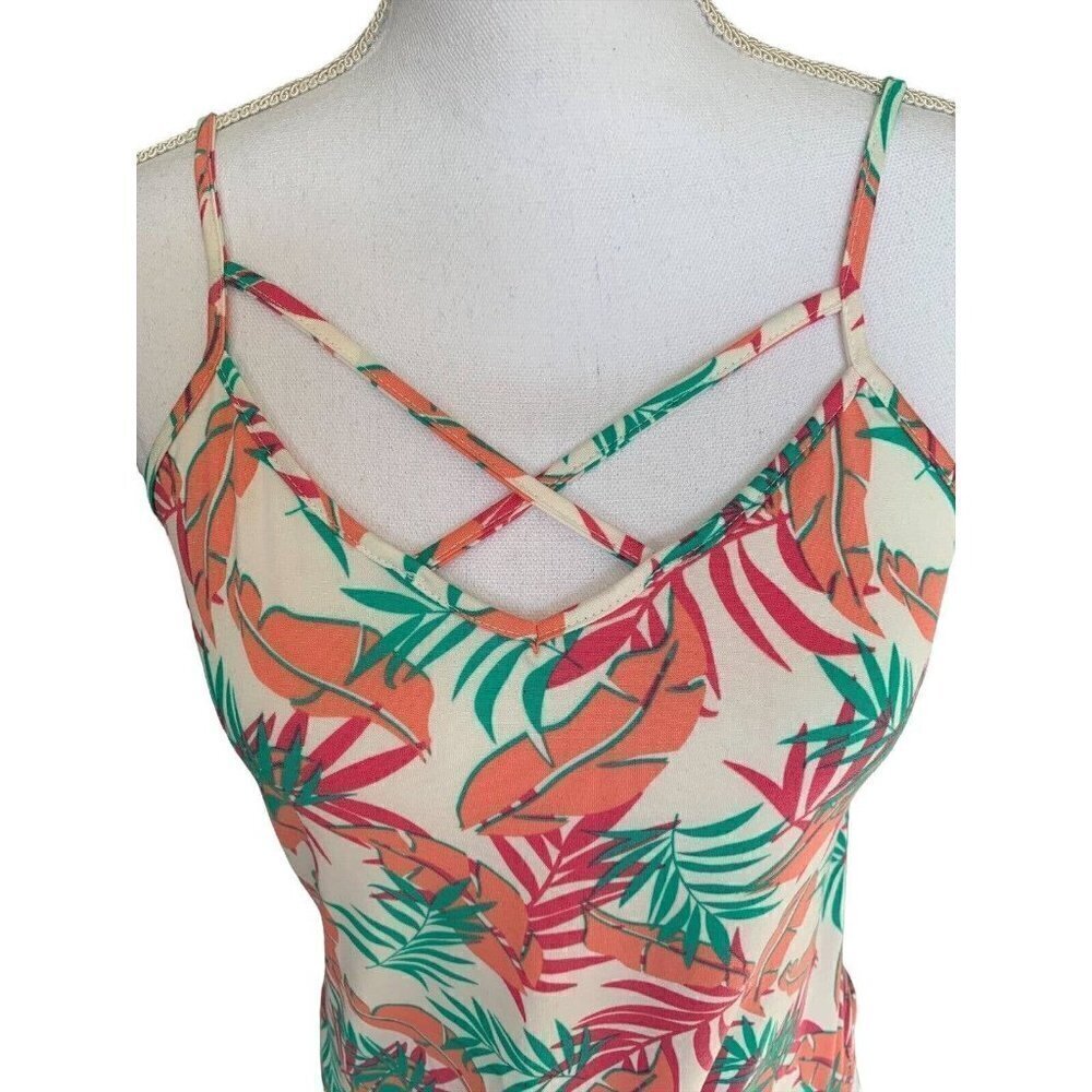 Poof New York Womens Top Size Medium Multicolor Palm Leaves Spaghetti Straps NWT - Picture 4 of 12